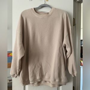 Aerie waffle lightweight sweatshirt beige size large